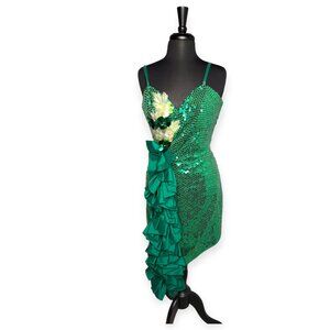 Vintage Alyce Designs Green Sequin Asymmetrical Dress Size 10